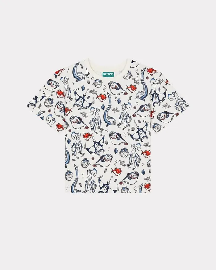 Kenzo TShirts And Sweatshirts Kids Sailor039 Printed Cotton Tshirt White