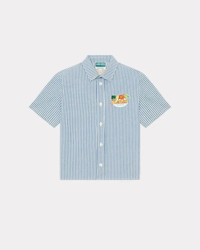 Kenzo TShirts And Sweatshirts Kids Shortsleeved Embroidered Shirt Sky Blue