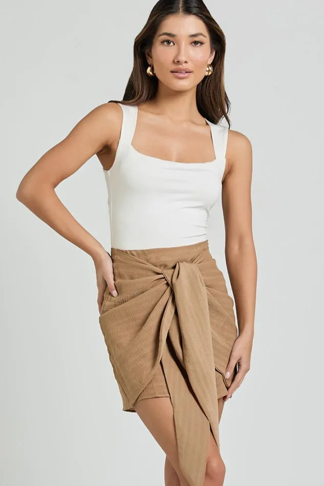 Kerzi Mini Skirt 8211 Tie Front Wrap Skirt In Biscuit Women Showpo Skirts