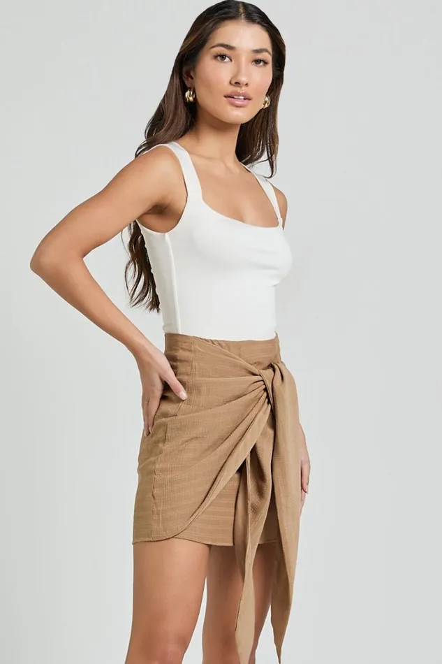 Kerzi Mini Skirt 8211 Tie Front Wrap Skirt In Biscuit Women Showpo Skirts