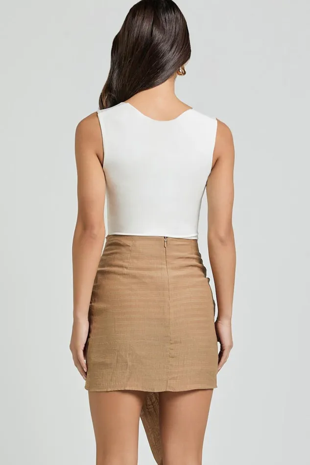 Kerzi Mini Skirt 8211 Tie Front Wrap Skirt In Biscuit Women Showpo Skirts