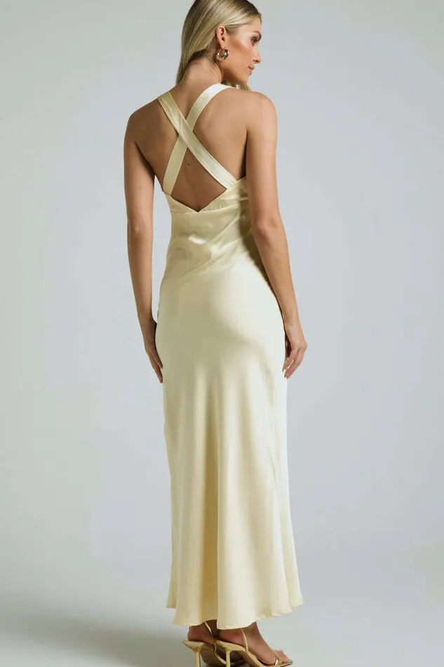 Khalani Midi Dress 8211 Deep V Neck Satin Slip Dress In Butter Yellow Women Showpo Curve Clothes