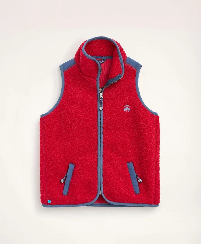 Kids Boys Teddy Fleece Zip Vest Red Brooks Brothers Coats and Jackets