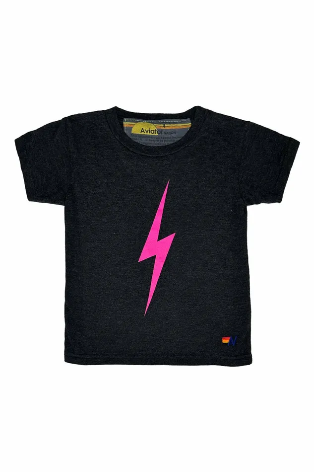 Kids KID039S BOLT TEE 8211 BLACK NEON PINK Aviator Nation