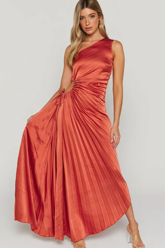 Kitsune Midi Dress 8211 One Shoulder Cut Out Dress In Copper Women Showpo Dresses