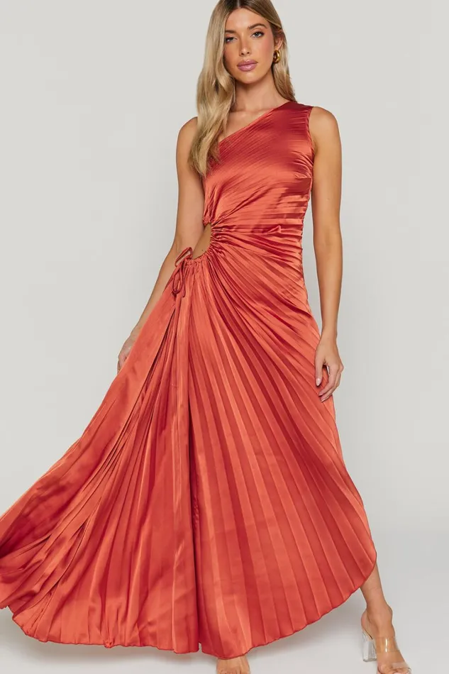 Kitsune Midi Dress 8211 One Shoulder Cut Out Dress In Copper Women Showpo Dresses