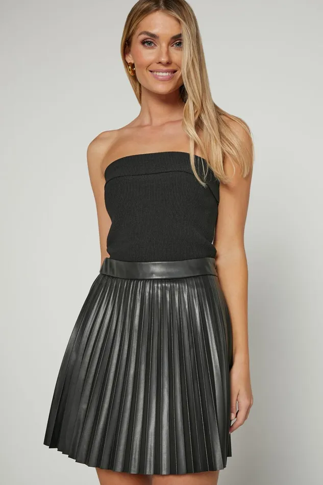 Kiva Mini Skirt 8211 Faux Leather High Waisted Pleated Skirt In Black Women Showpo Skirts