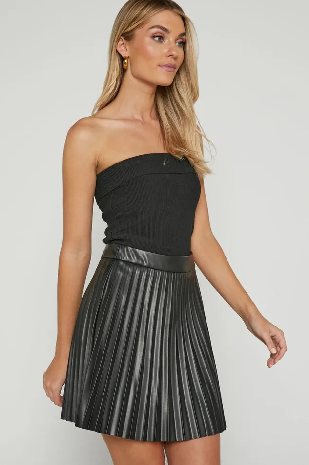 Kiva Mini Skirt 8211 Faux Leather High Waisted Pleated Skirt In Black Women Showpo Skirts