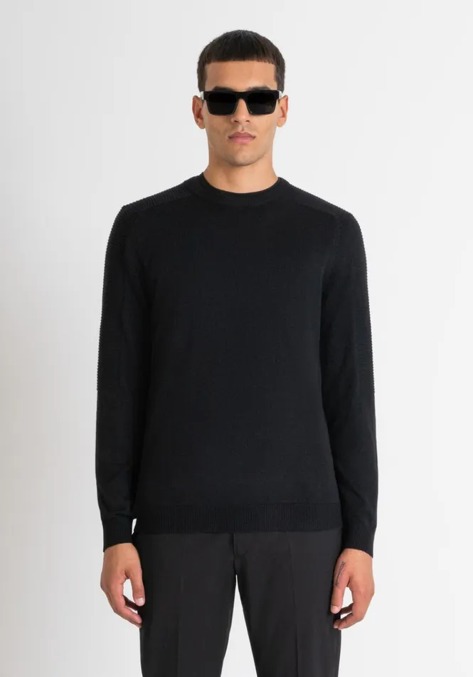 Knitwear Men Antony Morato Regular Fit Black Sweater In Wool Blend Black