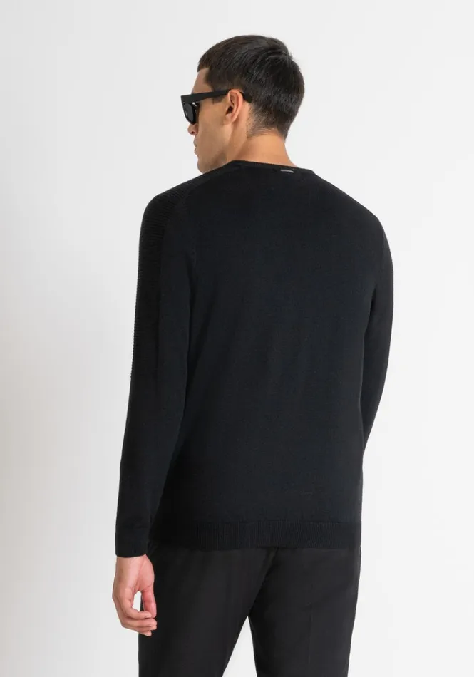 Knitwear Men Antony Morato Regular Fit Black Sweater In Wool Blend Black