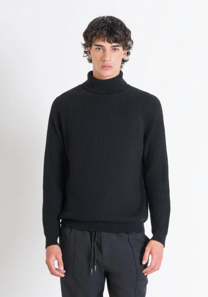 Knitwear Men Antony Morato Regular Fit Black Turtleneck Sweater In Wool Blend Black