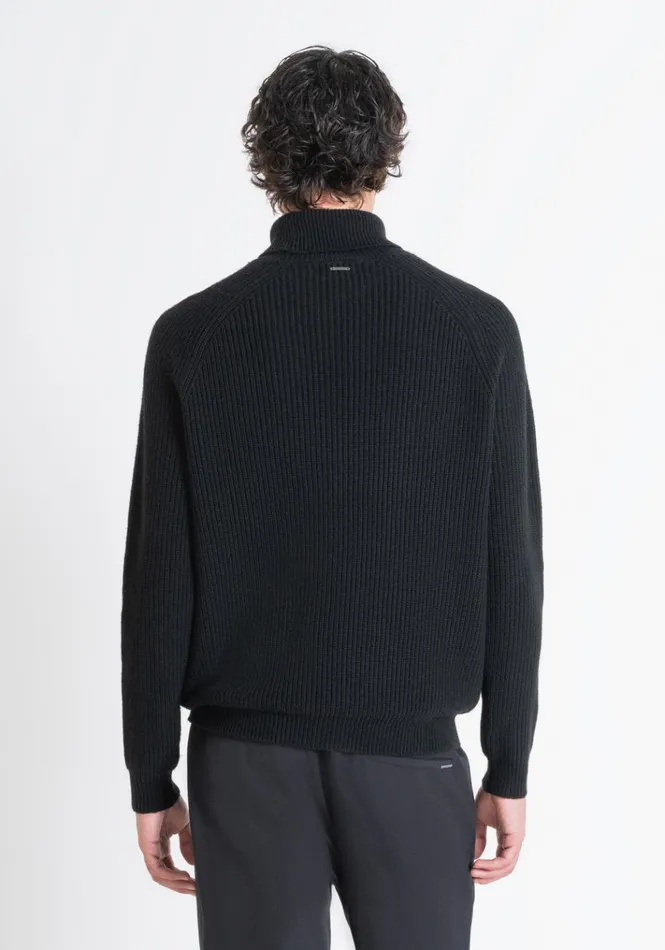 Knitwear Men Antony Morato Regular Fit Black Turtleneck Sweater In Wool Blend Black