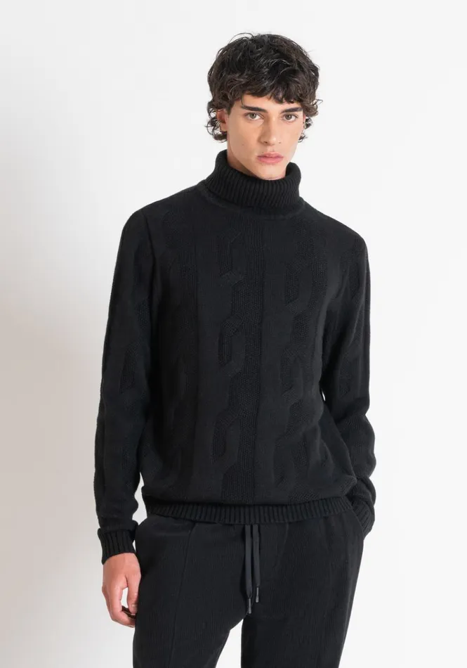 Knitwear Men Antony Morato Regular Fit Merino Wool Blend Jumper With Cable Stitching Black Knitwear Men Antony Morato Regular Fit Merino Wool Blend Jumper With Cable Stitching Black
