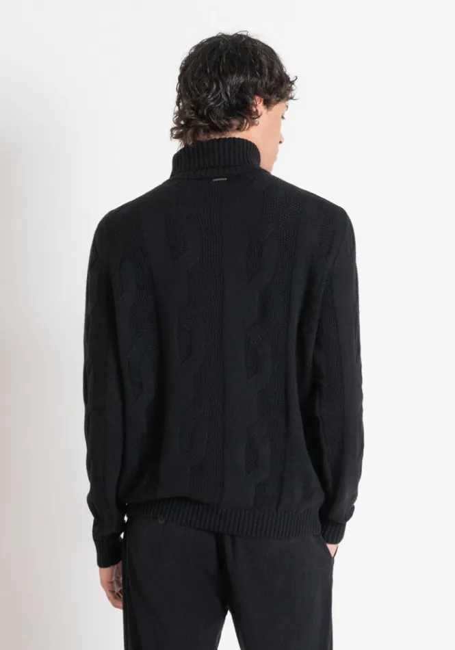 Knitwear Men Antony Morato Regular Fit Merino Wool Blend Jumper With Cable Stitching Black