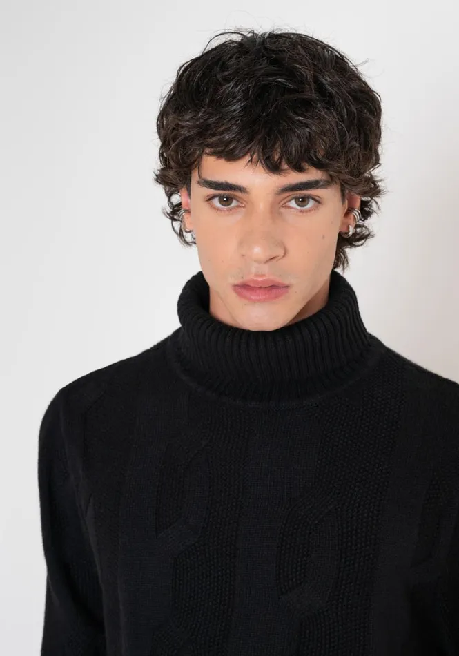 Knitwear Men Antony Morato Regular Fit Merino Wool Blend Jumper With Cable Stitching Black
