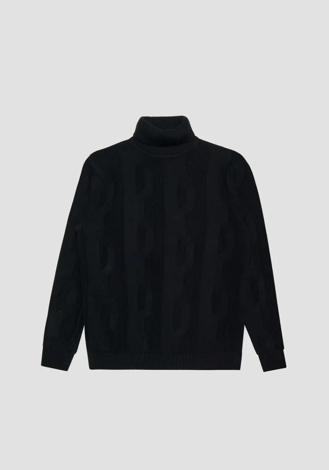 Knitwear Men Antony Morato Regular Fit Merino Wool Blend Jumper With Cable Stitching Black