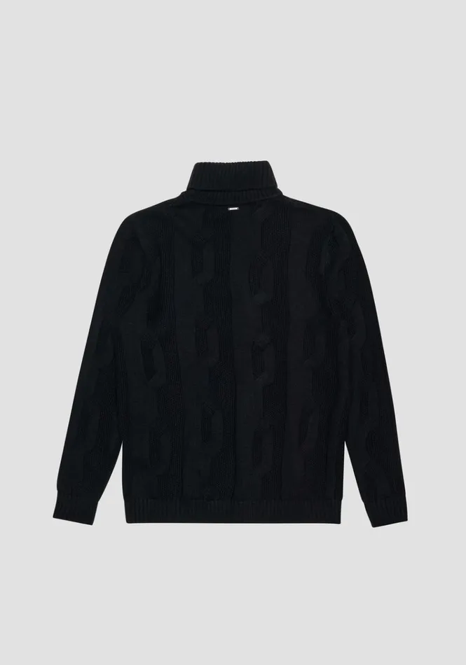 Knitwear Men Antony Morato Regular Fit Merino Wool Blend Jumper With Cable Stitching Black