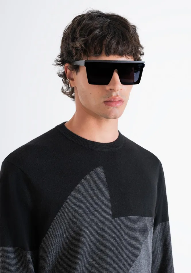 Knitwear Men Antony Morato Regular Fit Sweater In Merino Wool Blend With Abstract Pattern Black