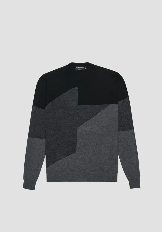 Knitwear Men Antony Morato Regular Fit Sweater In Merino Wool Blend With Abstract Pattern Black
