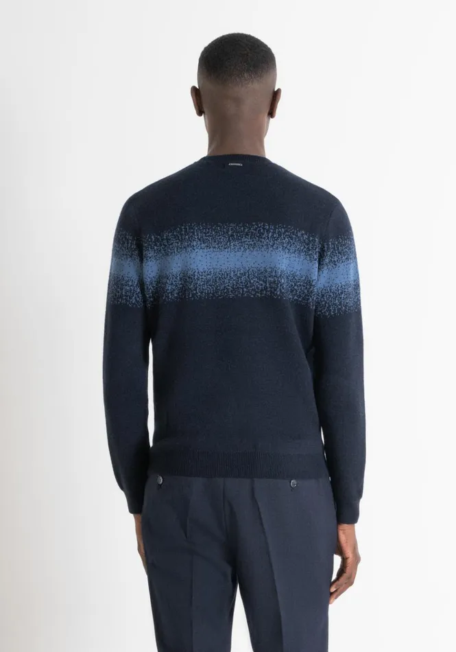 Knitwear Men Antony Morato Regular Fit Sweater In Merino Wool Blend With Bands Blue Ink