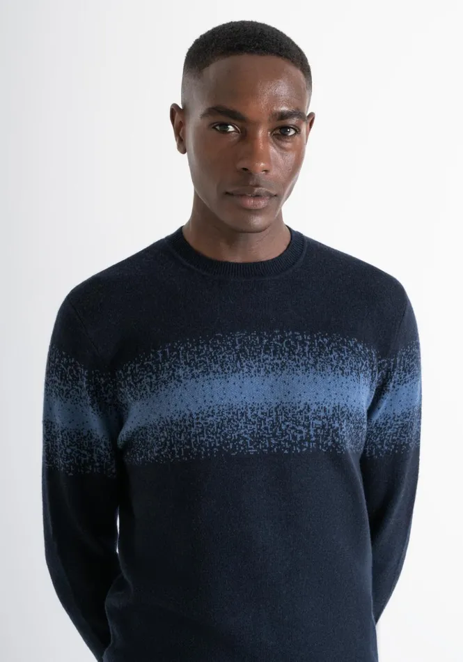 Knitwear Men Antony Morato Regular Fit Sweater In Merino Wool Blend With Bands Blue Ink
