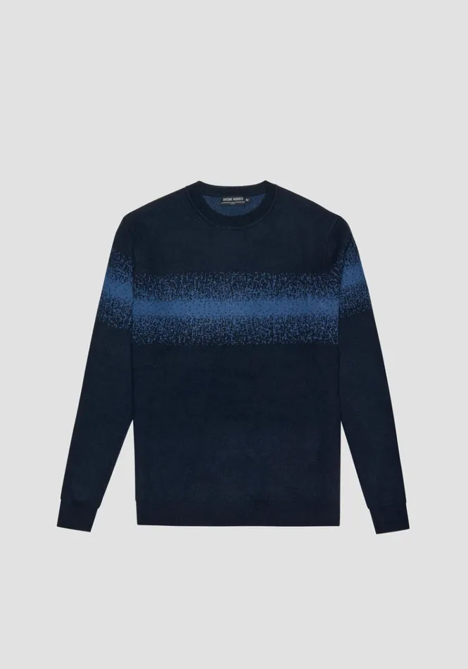 Knitwear Men Antony Morato Regular Fit Sweater In Merino Wool Blend With Bands Blue Ink
