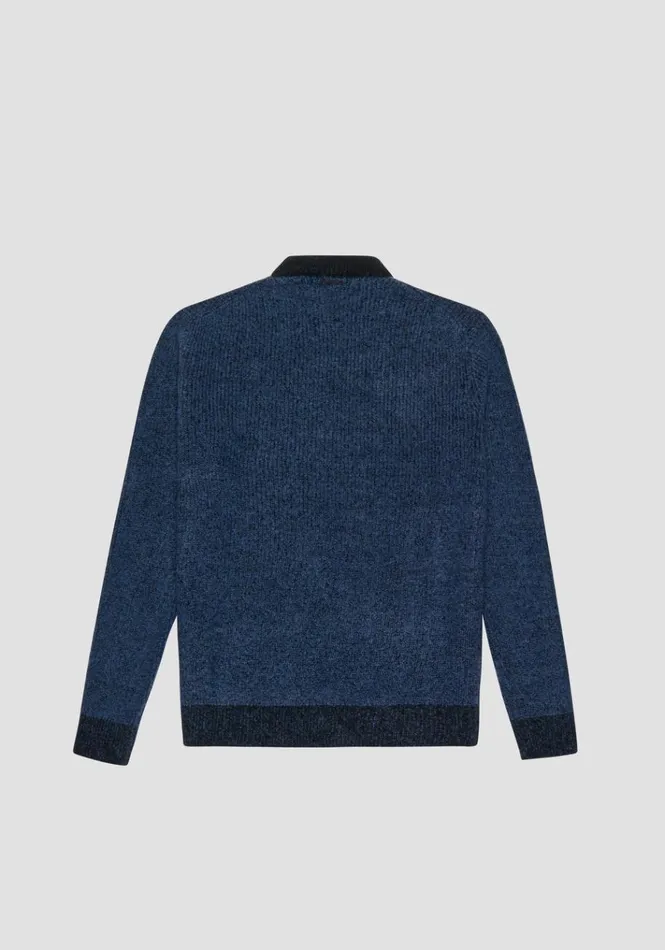 Knitwear Men Antony Morato Regular Fit Sweater In Wool Mohair Blend Yarn Purl Stitch Worker Avio