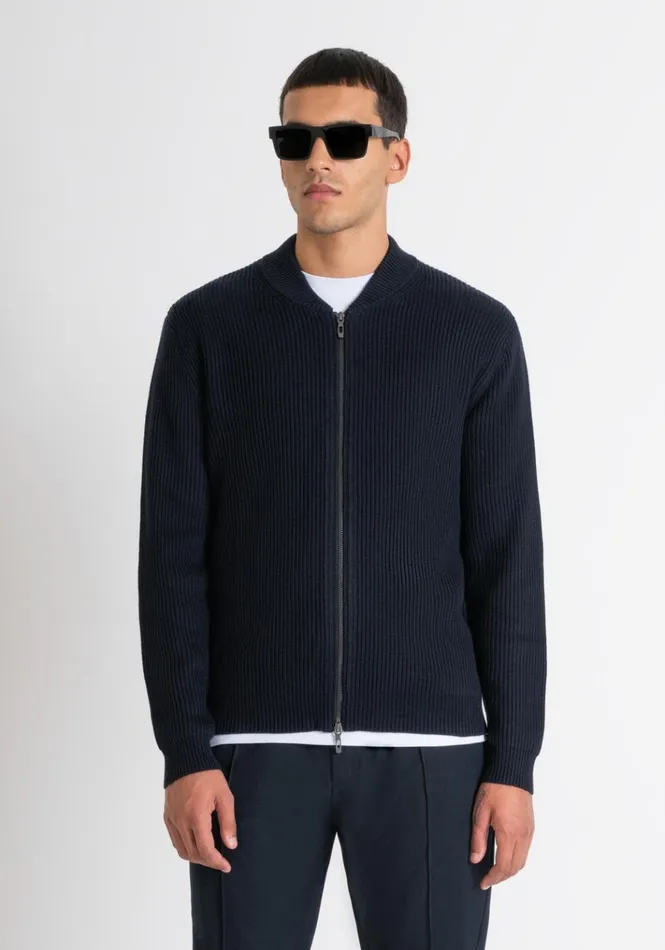 Knitwear Men Antony Morato Regular Fit Sweater With Zip In Blue Worked Wool Blend Blue Ink