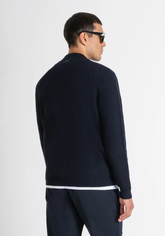 Knitwear Men Antony Morato Regular Fit Sweater With Zip In Blue Worked Wool Blend Blue Ink