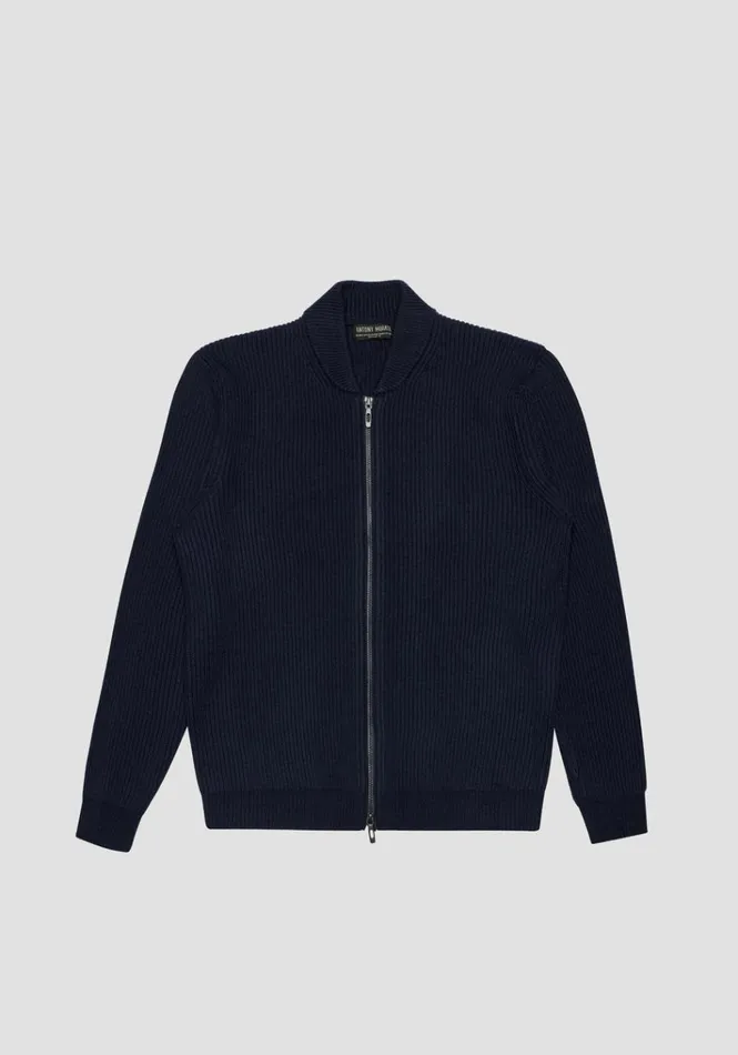 Knitwear Men Antony Morato Regular Fit Sweater With Zip In Blue Worked Wool Blend Blue Ink