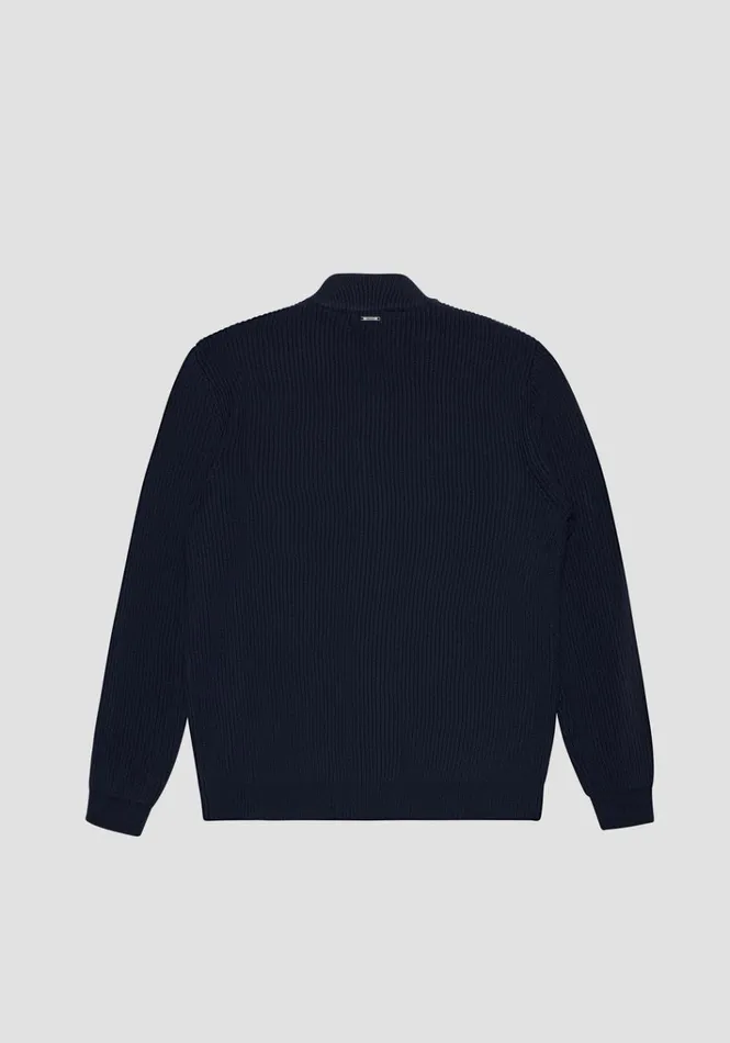 Knitwear Men Antony Morato Regular Fit Sweater With Zip In Blue Worked Wool Blend Blue Ink