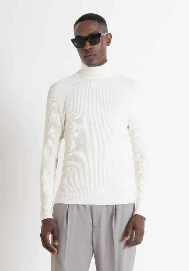 Knitwear Men Antony Morato Slim Fit Sweater In Elastic Viscose Ivory