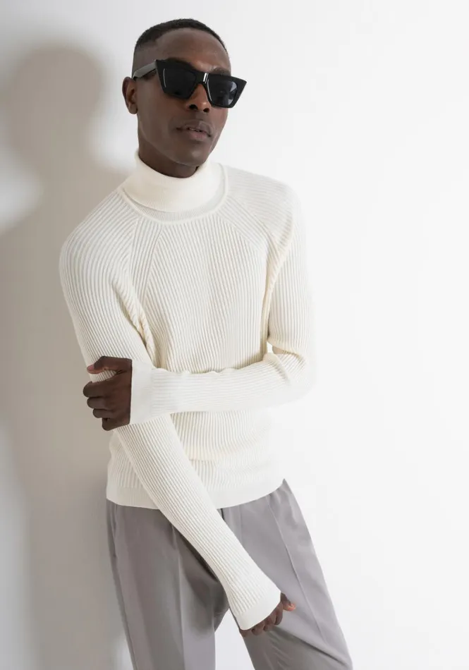 Knitwear Men Antony Morato Slim Fit Sweater In Elastic Viscose Ivory