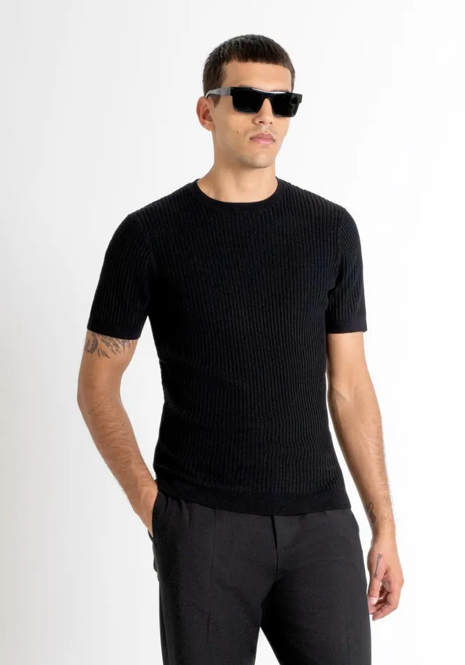 Knitwear Men Antony Morato Super Slim Fit Sweater In Elastic Viscose Black