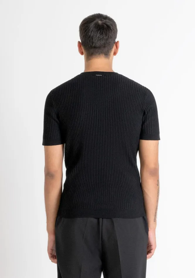 Knitwear Men Antony Morato Super Slim Fit Sweater In Elastic Viscose Black