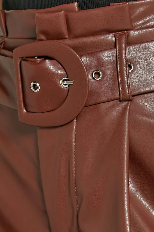 Kori Shorts 8211 Faux Leather Tailored Shorts With Belt In Chocolate Women Showpo Shorts