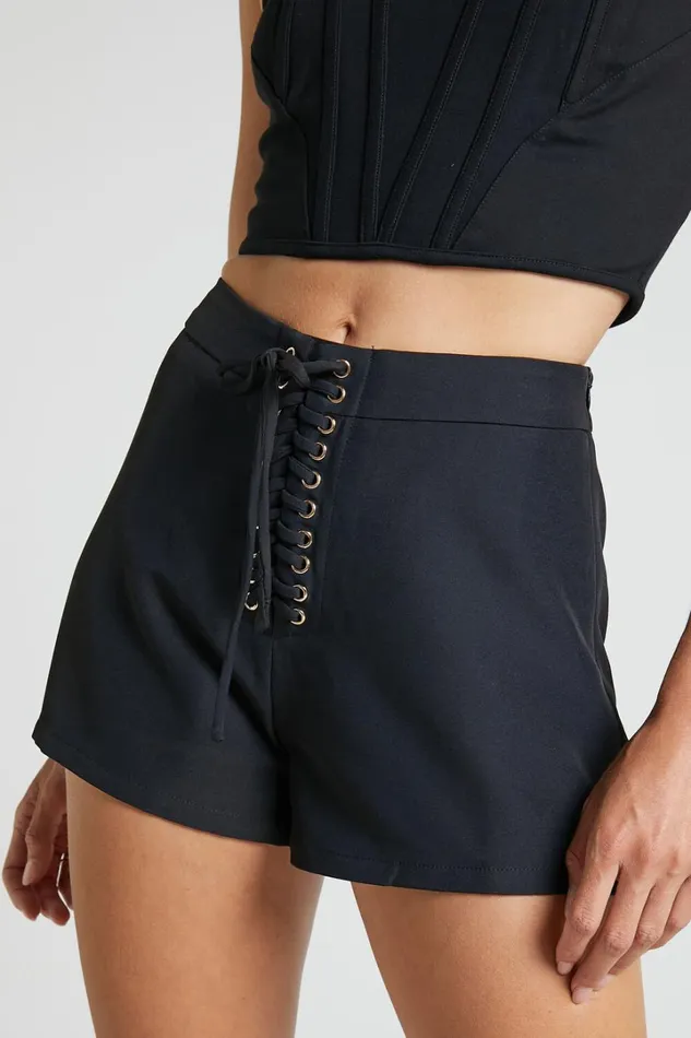 Kristitah Mini Shorts 8211 Lace Up Shorts In Black Women Showpo Shorts