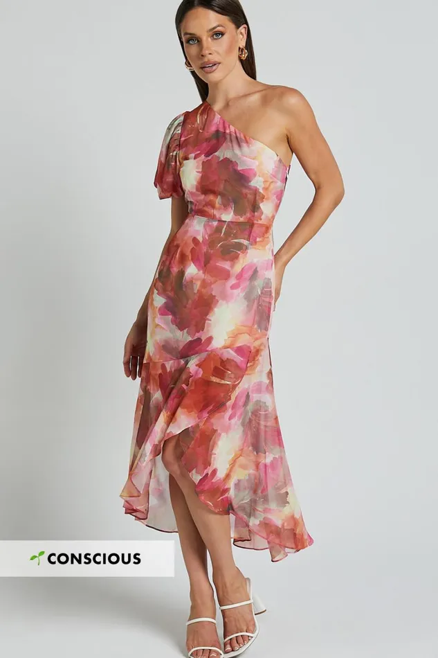 Labelle Midi Dress 8211 Recycled Polyester One Shoulder Asymmetric Dress In Haze Floral Women Showpo Dresses Labelle Midi Dress 8211 Recycled Polyester One Shoulder Asymmetric Dress In Haze Floral Women Showpo Dresses