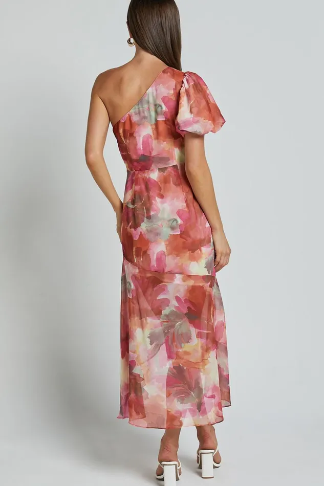 Labelle Midi Dress 8211 Recycled Polyester One Shoulder Asymmetric Dress In Haze Floral Women Showpo Dresses