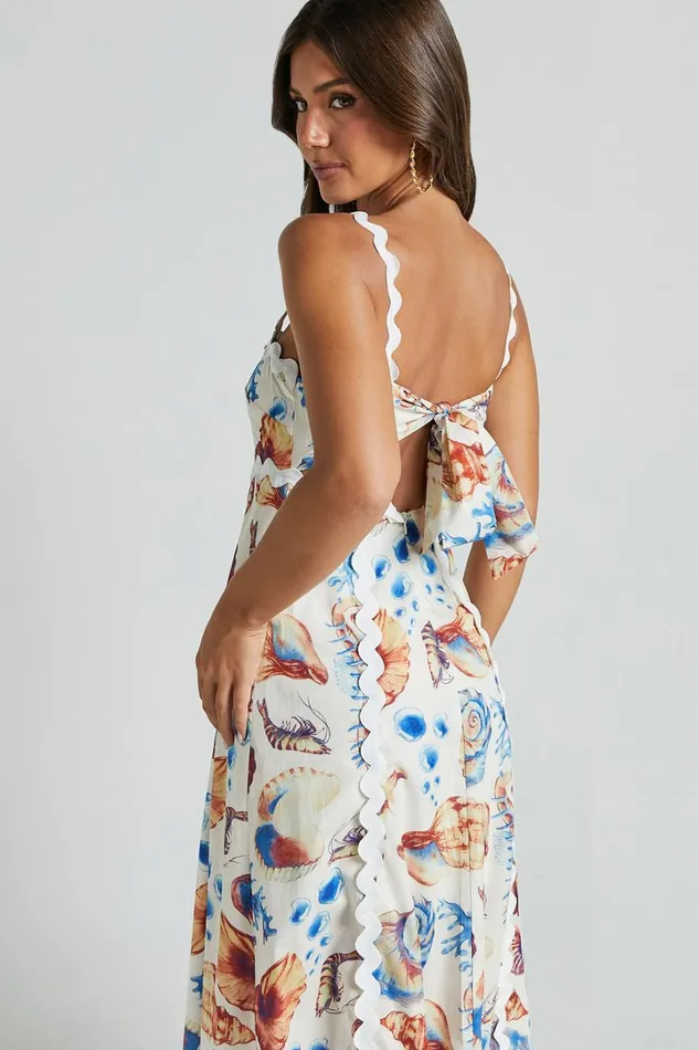 Lani Maxi Dress 8211 Wavy Strap And Neck A Line Dress In Blue And Yellow Print Women Showpo Dresses