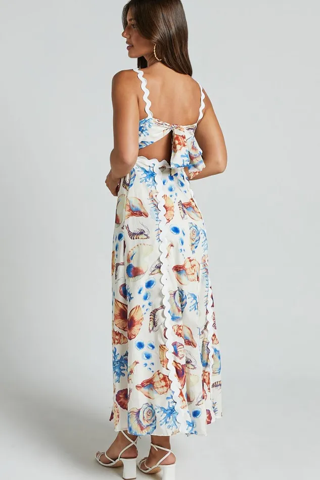 Lani Maxi Dress 8211 Wavy Strap And Neck A Line Dress In Blue And Yellow Print Women Showpo Dresses