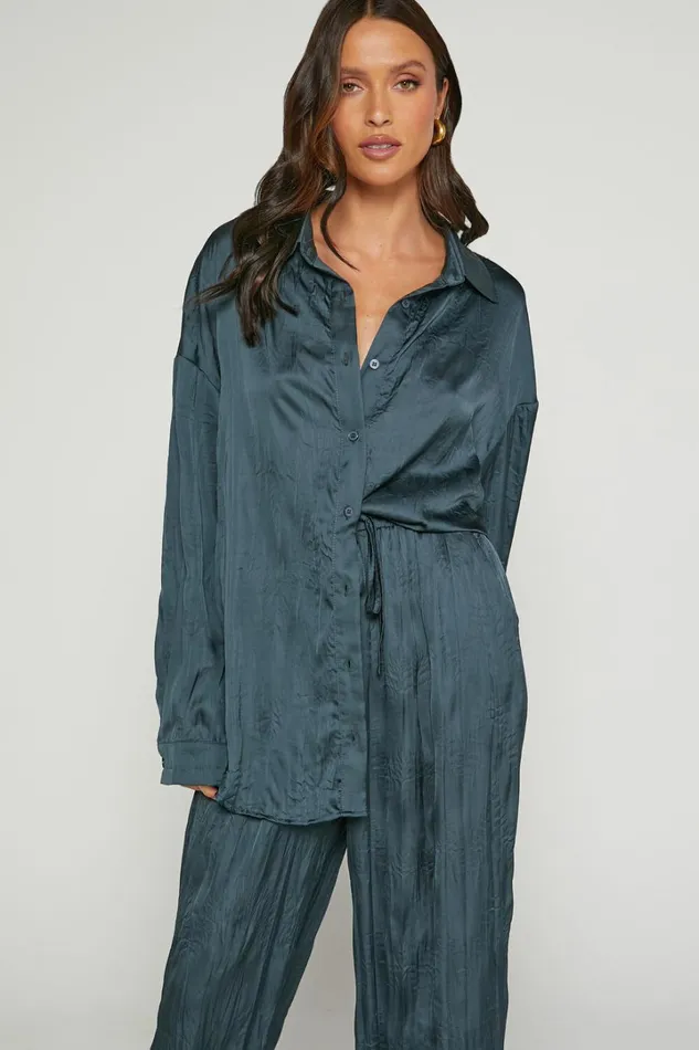 Lazzy Top 8211 Long Sleve Crinkle Shirt In Petrol Women Showpo Tops