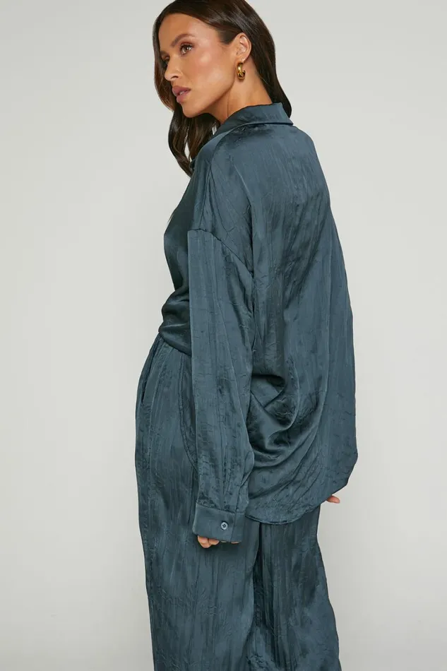 Lazzy Top 8211 Long Sleve Crinkle Shirt In Petrol Women Showpo Tops