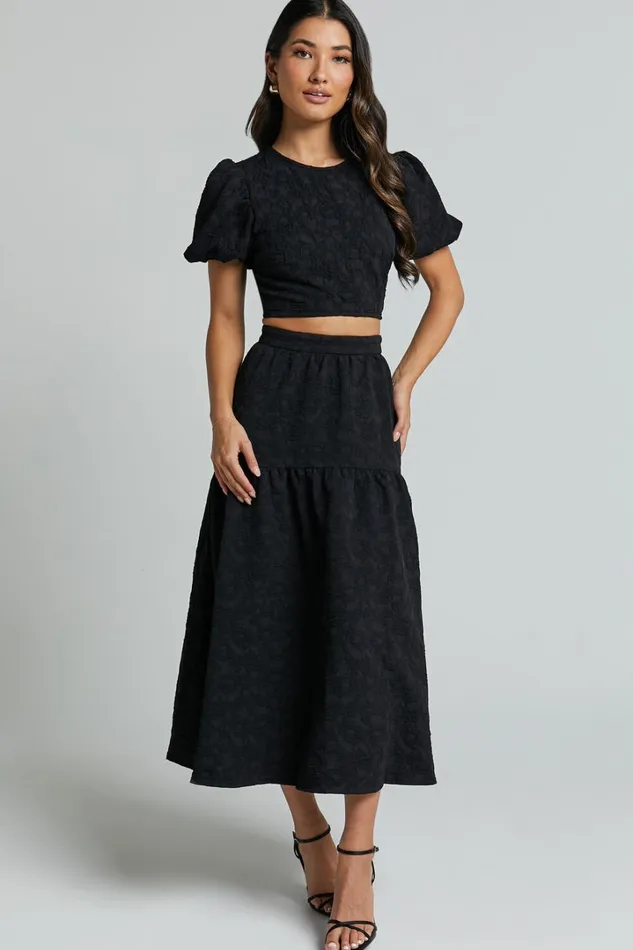 Leila Two Piece Set 8211 Puff Sleeve Top And Midi Skirt Set In Black Women Showpo Curve Clothes Leila Two Piece Set 8211 Puff Sleeve Top And Midi Skirt Set In Black Women Showpo Curve Clothes