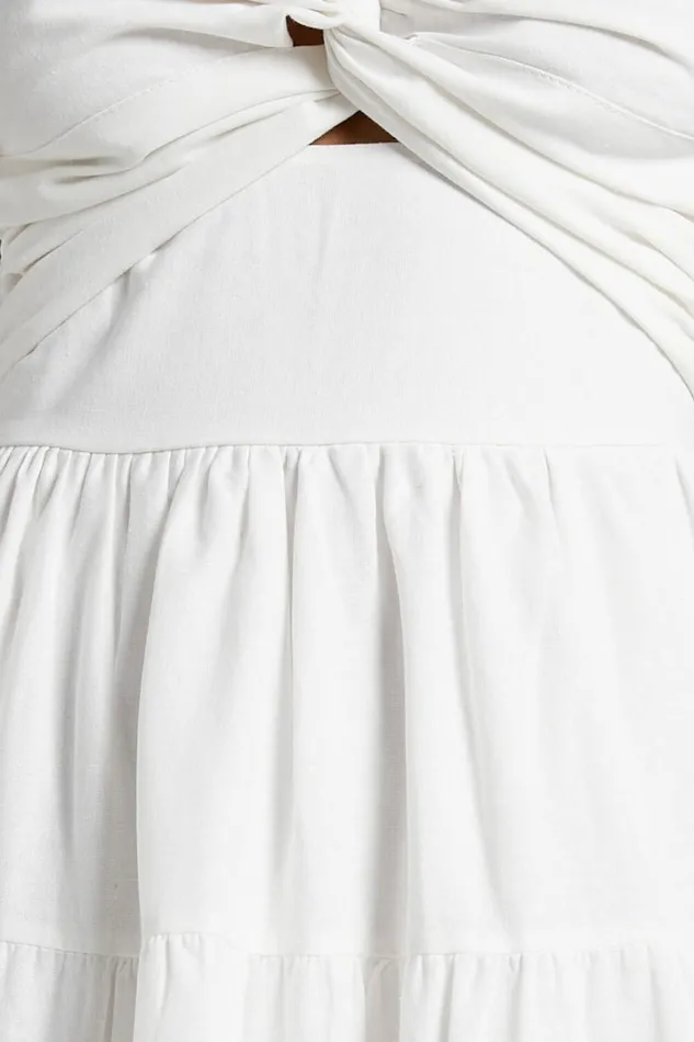 Leticia Midi Dress 8211 Twist Front Tie Strap Tiered Dress In Off White Women Showpo Conscious