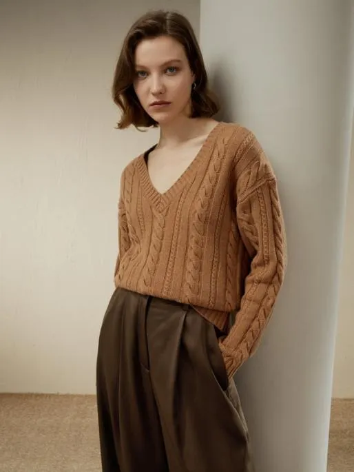 Lilysilk CableKnit WoolCashmere Blend Sweater Women Knitwear