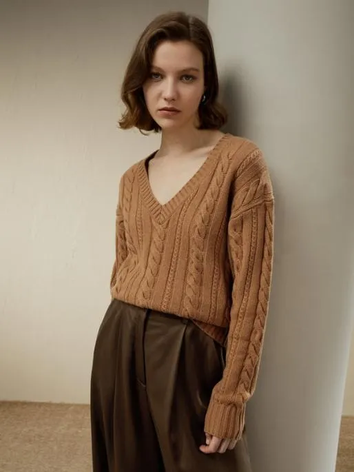 Lilysilk CableKnit WoolCashmere Blend Sweater Women Knitwear