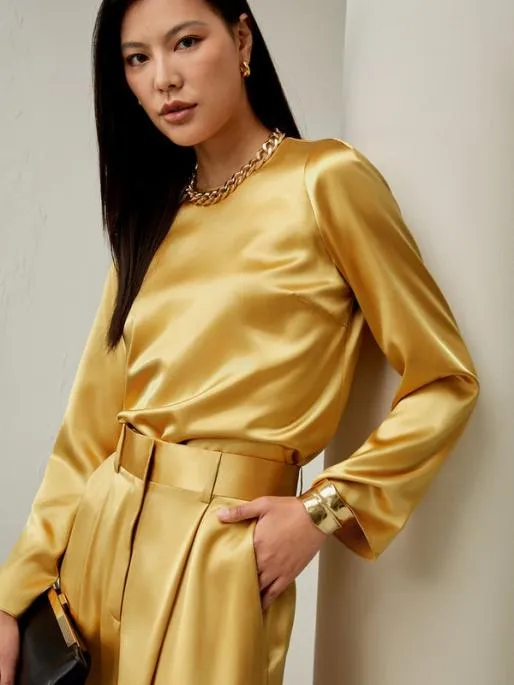 Lilysilk Classic Minimalist Crewneck Long Sleeve Silk Top Women Blouses Shirts