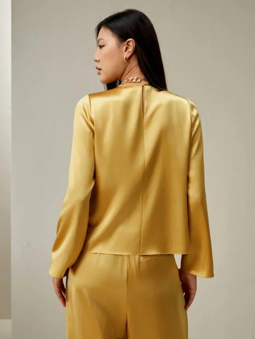 Lilysilk Classic Minimalist Crewneck Long Sleeve Silk Top Women Blouses Shirts