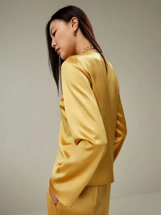 Lilysilk Classic Minimalist Crewneck Long Sleeve Silk Top Women Blouses Shirts